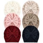 Cinaci 6 Pieces Super Soft Stretchy Baby Turban Hats with Bow Knot Cute Newborn Nursery Hospital Caps Bonnets Beanies Headwraps for Baby Girls Boys Infants Toddlers