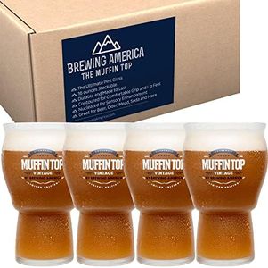 Brewing America Muffin Top Nucleated Beer Glasses - Pint Glass - Cider, Soda, Craft Beer Gifts (Logo) (4-Pack)