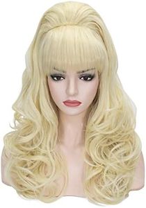 Probeauty Long Wave Blonde Bouffant Beehive Wigs Big Curly Wavy Retro Wigs for Women 70s 80s Costume 23 Inch