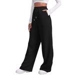 Womens Wide Leg Sweatpants Black Loose Fleece Boyfriend Casual Joggers Pants UK Baggy Elastic High Waisted Yoga Pants with Pockets Size L