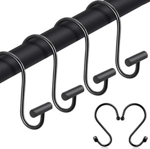 12 Pack Shower Curtain Hooks,Black Shower Curtain Hooks, Metal Durable Rust Proof, Smooth Glide S Hook for Bathroom, Shower Hook for Spa Center, Kitchen & Wardrobe S Hooks for Hanging (Black)