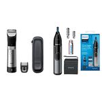 Philips Beard & Trimmer for Men, 9000 Prestige, 20 Length Settings, SteelPrecision Blades, UK 3-Pin Plug- BT9810/13 & Series NT3650/16 3000 Battery-Operated Nose, Ear and Eyebrow Trimmer,Grey