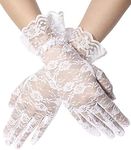Papoopy Women White Lace Gloves for for Wedding, Tea Party, Cosplay, Costume (Lace-Flower-White)