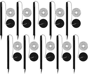 10 Pieces Secure Pen with Adhesive Pen Chain and Security Pen Holder for Home Office Supplies (Black Ink)