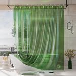 AmazerBath Shower Curtain Liner, 100% EVA Clear Pine Green Heavy Duty Shower Liner, 72x72 Luxury Plastic Weighted Shower Curtain for Bathroom with 3 Heavyweight Stones and 12 Rustproof Brass Grommets