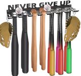 Baseball Bat Holder Wall Mount Softball Storage Hooks Metal Rack Hanger Fence on Wall Home and Field for Display Heavy Duty Steel Organizer Hanging Sports Equipment Holds 14 Bats Never Give UP