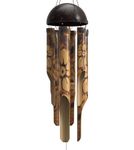 Nalulu Rustic Bamboo Wind Chimes - Outside Outdoor Wooden Windchimes, Small, Floral Burned Design with Coconut Crown, Handcrafted with Calming Deep Tones, Home Decor Ideal Gift for Him & Her