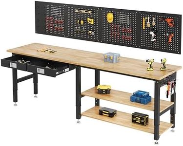 SPECRAFT 96" 2-Tier Heavy Duty Work Bench with Drawer & Pegboard, Workbench with Storage, Adjustable Height – 5260 LBS Capacity, Power Outlets, for Garage, Workshop & Home Use