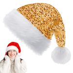 Gold Sequin Santa Hat Christmas Hat for Kids,Adults,30*45cm Luxury Xmas Hat Plush Santa Claus Hat,Unisex Christmas Party Hat,Father Christmas Hat Costume Gifts for Women,Men Xmas New Year Party Hat