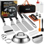 grilljoy Griddle Accessories Kit with Grill Spatula Set and Burger Press, Smash Burger Kit, 28 Stainless Steel Barbecue Accessories for Flat Top Grill Cooking, Gas BBQ Grill with Plate, Plancha Grill