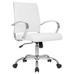 LANDSUN Home Office Chair Mid Back Desk Chair PU Leather Ribbed Executive Swivel Computer Chair with Wheels and Armrests Soft Padded Adjustable Height Conference Task White