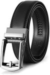 MILORDE Men's Genuine Leather Ratchet Belt, Customizable Fit, 1 3/8" for Dress Pant Shirt Oxfords Casual Golf, Gun Metal - Litchi Black, 32-38W