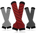 Bellady 3 Pairs Striped Arm Warmers Fingerless Gloves for Women, Black, One Size