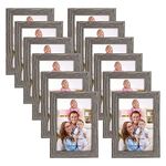 Giftgarden 6x4 Photo Frame Distressed Grey, 4 by 6 Rustic Wood-Grain Gray Photo Frames Bulk for Wall or Tabletop, 12 Pack