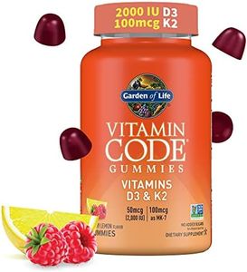 Garden of Life Vitamin D3+K2 Gummies with Prebiotics&Probiotics for Digestion,2000 IU Vitamin D3+100mcg K2 for Bone&Immune Health for Adults,Vitamin Code,Non-GMO,Gluten-Free,45 Raspberry Lemon Gummies
