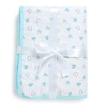 The White Cradle Organic Cotton Softest Baby Dohar/Blanket Quilt for Crib/Cot, with 3 Soft Fabric Layers, Reversible Designs, 2 Muslin & Center Flannel, (38 x 48 inch) - Blue Hearts