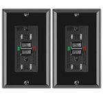 2 Pack - POWAWINI GFCI Outlet, UL Listed, Tamper-Resistant, Weather Resistant Receptacle Indoor or Outdoor Use, LED Indicator with Decor Wall Plates and Screws (Black, 15 Amp)