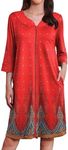 Ekouaer Zipper Robes for Women 3/4 Sleeves Housecoat Soft Nightgowns Sleepwear Mumu House Dresses with Pockets (Floral Red, X-Large)