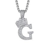 Bling Cubic Zirconia G Letter Pendant Necklace for Men Women Platinum Plated CZ Initial Necklaces