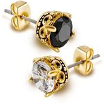 KZZENKI Crown Gold Earrings for Men Black and Gold Stud Earrings for Women Hypoallergenic Stainless Steel Stud Earrings