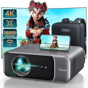 【Auto Focus/Keystone】Proyector WiFi Bluetooth 4K Soporte,26000 Lúmenes YABER Proyector WiFi6 Full HD 1080P Nativo Proyector Portátil Cine en Casa/Exterior para Movil/iOS/Android/TV Stick/PS5 HDMI USB