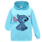 OAIXIUR Girls Casual Sweatshirts Kids Blue Cat Printing Hoodies Long Sleeve Hooded Tops (Light Blue,9-10 Years,9 Years,10 Years)