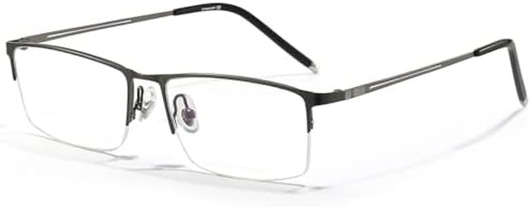 ANRRI Blue Light Glasses Mens Rectangle Semi Rim Glasses Computer Gaming glasses for men Lightweight Titanium Eyewear, Grey, Medium