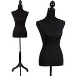 Female Mannequins Torso Dress Form for Display Manikin Body Mannequin Stand 60"-67" Height Adjustable for Sewing Wooden Tripod Base, Foam Body（Black） …