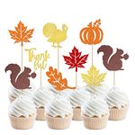 SYKYCTCY 24 Pack Thankful Cupcake Toppers Glitter Thank You Cupcake Picks Autumn Fall Maple Leave Pumpkin Turkey Squirrel Cupcake Decorations Thanksgiving Day Wedding Birthday Party Supplies Colorful