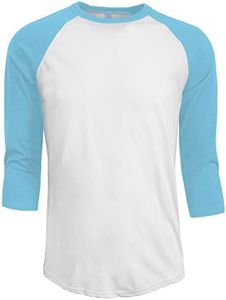 New Line 3/4 Sleeve Plain T-Shirt Baseball Tee Raglan Jersey Sports Men's Tee (L, White Light Blue)