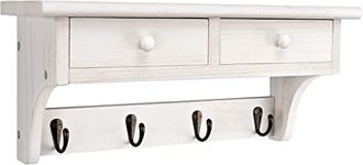 Emfogo Coat Hooks Wall Mounted, Rustic Wood Coat Rack Wall Mount Shelf with Hooks, Farmhouse Wall Coat Rack with Shelf & Vintage Coat Hook for Entryway, Mudroom, Bedroom, Kitchen, Bathroom (White)