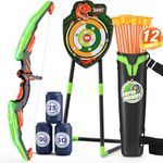 HYES Bow and Arrow for Kids, LED Light Up Archery Set with 12 Suction Cup Arrows, 1 Standing Target, 1 Quiver, Indoor Outdoor Sport Gifts for Boys Girls Ages 4-12, Green