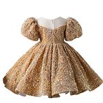 COYUKIWA Baby Girls Sparkle Sequin Gown Dress Toddler Girls Puffy Princess Birthday Party Dresses Kids Formal Elegant Evening Dress Gold Size 7-8T