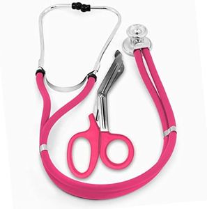 ASA TECHMED Sprague Double Tube Adult and Pediatric Stethoscope + Matching EMT Shears, Ideal for EMT, Nurse, Doctor, Medical Student, Paramedic, and First Responders (Magenta)