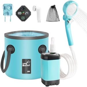 Kazaiou Portable Shower for Camping,6000mAh Rechargeable Camping Shower with Intelligent Display, 4 Spray Modes & 20L Collapsible Bucket, Electric Rechargeable Outdoor Camp Pump for Hiking, Camping