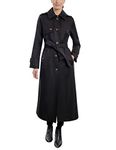 LONDON FOG Women's Single Breasted Long Trench Coat with Epaulettes and Belt, Black, Large