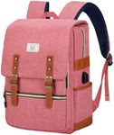 Ronyes Vintage Laptop Backpack for Women Men,15.6 inch Bookbag Casual Daypack with USB Charging Port for College Work, Pink Backpacks