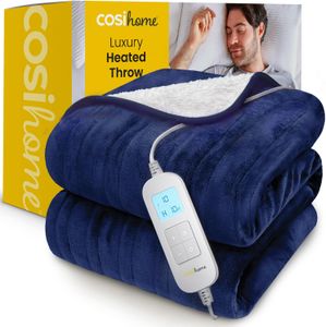 Cosi Home Heated Throw Blanket – Navy, Soft Electric Fleece