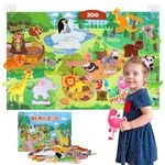 Taika Zoo Animals Felt Story Board Set, 43x28 inch Zoo Animals Flannel Board, 41Pcs Felt Jungle Animals Toys, Preschool Learning Interactive Storytelling Teaching Play Activity Kits for Toddlers