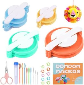FTEVEN 27Pcs Pom Pom Maker, 4 Size Pompom Maker Kit for Fluff Ball Weave, Crochet Knitting with Scissor and Instruction for Adult DIY Decoration Yarn Knitting Project