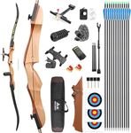 Archery Takedown Recurve Bow Set for Beginner Adult 66" 68" 70" Wooden Bow Youth Bow Set 14-40lbs for Outdoor Training Practice Shooting (66"-22lbs, Bow set 2-black limbs)