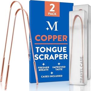 BASIC CONCEPTS Copper Tongue Scraper for Adults (2 Pack), Reduce Bad Breath, Metal Tongue Scraper, Tongue Cleaner, Tongue Scraper, Tongue Scrubber, Tongue Cleaner for Adults, Tongue Scraper Reusable