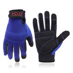 HANDLANDY Mens Utility Work Gloves, Flexible Mechanic Gloves Touch Screen，Breathable Spendex Back, Padded Knuckles & Palm (Medium, Blue)