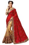 TRENDMALLS Women's Silk & Satin Embroidery Saree with Unstitched Blouse, Red, One Size