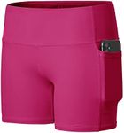 Willit Girls' 4" Volleyball Shorts Youth Spandex Dance Yoga Athletic Shorts Kids Running Biker Shorts with Pockets Deep Pink S