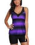 Bsubseach Athletic Swim Suit Women 2 Piece Bathing Suit Tankini Top with Shorts Criss Cross Swimwear Purple 3XL