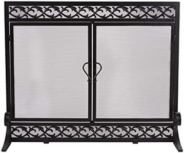 Plow & Hearth Metal Fireplace Screen Scrollwork Black | 38" W x 31½"H | 2 Door | Spark Guard Grate | Fire Place Cover | Wood Burning Stove Accessories