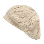 ZLYC Women Summer Knit Beret Handmade Crochet Cutout Lightweight Slouchy Hat(Knit Beige),One Size