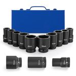Trintion 10Pcs Impact Socket Set 1 Inch Metric Large Socket Set 22mm to 50mm Deep Wrench Sockets Drive Shaft Auto Car Tool Set with Plastic Storage Box for Vehicles Maintenance