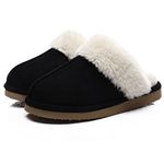 Litfun Women's Fuzzy Memory Foam Slippers Fluffy Winter House Shoes Indoor and Outdoor, Black 6-6.5